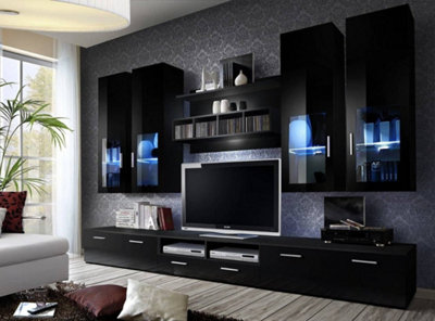 Arte Lyra Entertainment Unit For Tvs Up To 60"Sleek All-Black DesignW3000mm X H1900mm X D450mm from B&Q