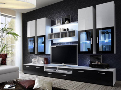 Arte Lyra Entertainment Unit For Tvs Up To 60"Striking Black & White ContrastW3000mm X H1900mm X D450mm from B&Q