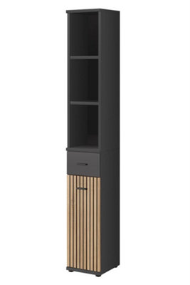 Arte Marco Tall Hallway Cabinet: Slim Hinged Door Storage SolutionW300mm X H2030mm X D320mm In Oak Artisan & Anthracite from B&Q