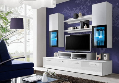 Arte Mini Entertainment Unit For Tvs Up To 42"Sleek White Gloss Front & White Matt CarcassW2000mm X H1900mm X D450mm from B&Q
