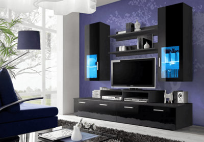 Arte Mini Entertainment Unit For Tvs Up To 42"Sleek All-Black DesignW2000mm X H1900mm X D450mm from B&Q