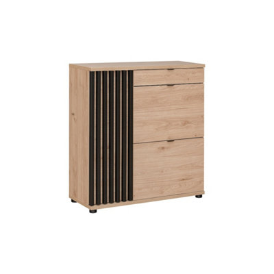 B&Q -  Pedro Shoe Cabinet: Optimal Footwear Storage SolutionW900mm X H940mm X D350mm In Jackson Hickory & Black