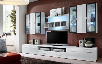 Arte Quadro Entertainment Unit For Tvs Up To 49"Sleek All-White GlossW3000mm X H1900mm X D450mm from B&Q