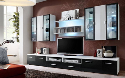 Arte Quadro Entertainment Unit For Tvs Up To 49"Striking White & Black Gloss ContrastW3000mm X H1900mm X D450mm from B&Q