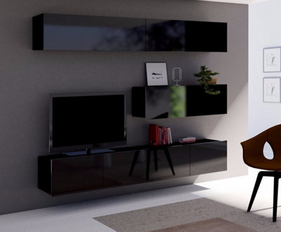 Arte Calabrini 8 Entertainment Unit: Sleek All-BlackW3150mm X H370mm X D430mm For Tvs Up To 42" from B&Q