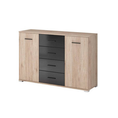 Arte Elevate Your Living Space With The Stylish Bari Sideboard Cabinet (1350mm X 910mm X 420mm) In Oak San Remo & Black from B&Q