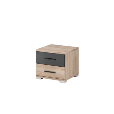 Arte Enhance Your Bedroom With The Stylish Bari Bedside Cabinet (400mm X 450mm X 400mm) In Oak San Remo & Black from B&Q