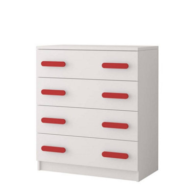 Arte White Chest Of Drawers H930mm W800mm D400mmRed Handles For Bold Kids' Spaces from B&Q