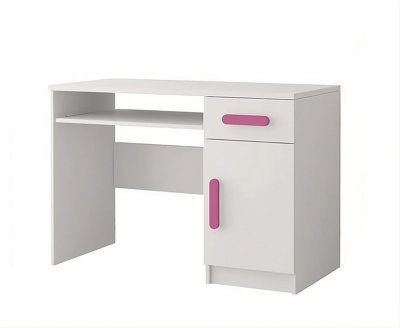 Arte Stylish White Computer Desk H760mm W1100mm D500mmPink Handles For Playful Study Spaces from B&Q