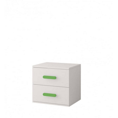 Arte Vibrant White Bedside Table H510mm W550mm D440mmLime Handles For Energetic Kids' Rooms from B&Q