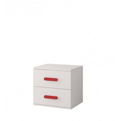 Arte Bold White Bedside Table H510mm W550mm D440mmRed Handles For Dynamic Kids' Spaces from B&Q