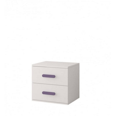 Arte Modern White Bedside Table H510mm W550mm D440mmGrey Handles For Contemporary Kids' Rooms from B&Q
