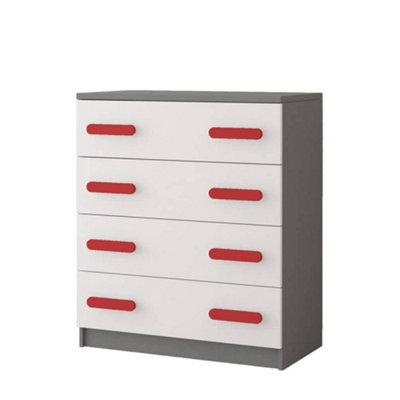 Arte Bold White And Grey Chest Of Drawers H930mm W800mm D400mmRed Handles For Dynamic Kids' Spaces from B&Q
