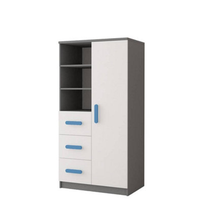 Arte Multifunctional Grey And White Sideboard H1600mm W800mm D400mmBlue Handles For Serene Interiors from B&Q