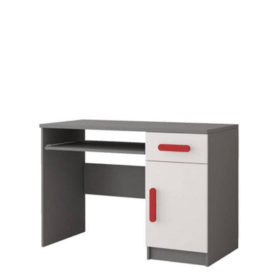 Arte Bold Grey And White Computer Desk H760mm W1100mm D500mmRed Handles For Dynamic Workspaces from B&Q