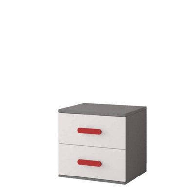 Arte Bold Grey And White Bedside Table H510mm W550mm D440mmRed Handles For Dynamic Bedrooms from B&Q
