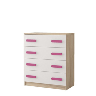 Arte Charming Oak Sonoma And White Chest H930mm W800mm D400mmPink Handles For Playful Interiors from B&Q