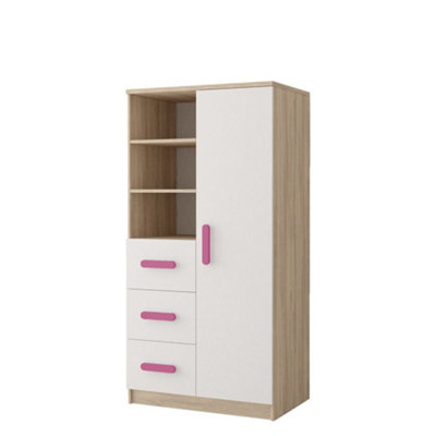 Arte Versatile Oak Sonoma And White Sideboard H1600mm W800mm D400mmPink Handles For Playful Elegance from B&Q