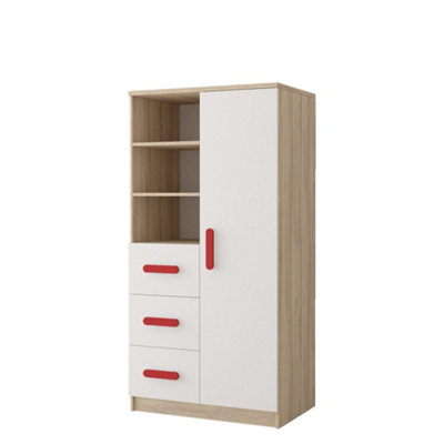 Arte Bold Oak Sonoma And White Sideboard H1600mm W800mm D400mmRed Handles For Statement Interiors from B&Q