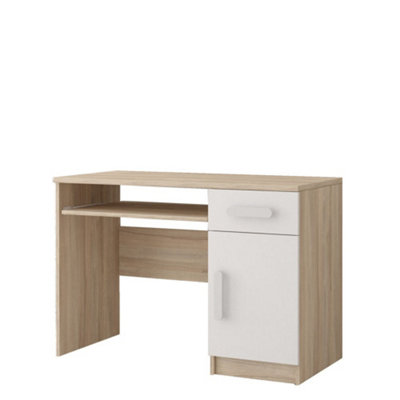 Arte Minimalist Oak Sonoma And White Computer Desk H760mm W1100mm D500mmWhite Handles For Clean Study Spaces from B&Q