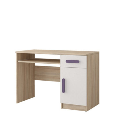 Arte Elegant Oak Sonoma And White Computer Desk H760mm W1100mm D500mmHeather Handles For Soft Study Spaces from B&Q