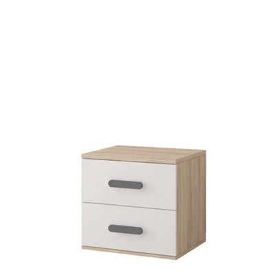 Arte Modern Oak Sonoma And White Bedside Table H510mm W550mm D440mmGrey Handles For Contemporary Bedrooms from B&Q