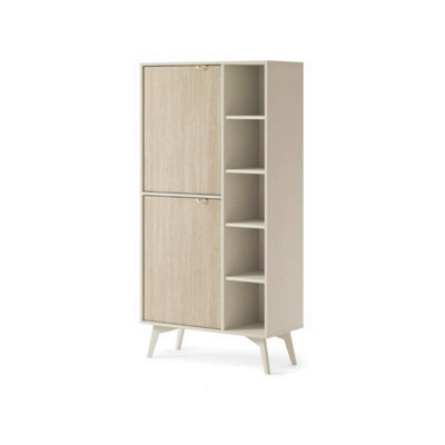 Arte Elegant Forest Highboard Cabinet H1600mm W800mm D380mm In Beige & Oak ScandiA Stylish Storage Solution from B&Q