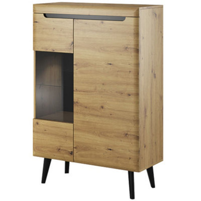 Arte Stylish Nordi Display Cabinet H1340mm W900mm D400mm In Oak Artisan And BlackContemporary Elegance For Your Home from B&Q