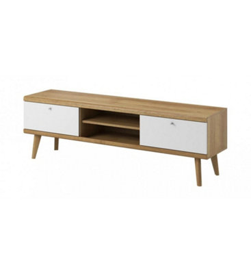 Arte  Elegant Primo Large Tv Cabinet H500mm W1600mm D400mm In White And Oak RivieraSpacious Entertainment Storage from B&Q
