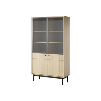 Arte  Stylish Japandi Tall Display Cabinet H1850mm W1040mm D390mm In Oak LineaNatural Elegance from B&Q