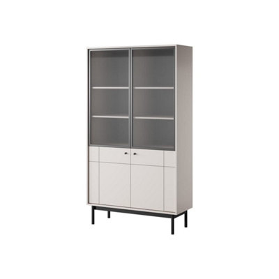 Arte Elegant Japandi Tall Display Cabinet H1850mm W1040mm D390mm In CashmereRefined Storage Solution from B&Q
