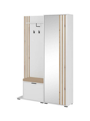 Arte Bright Nelly Hallway Set H1920mm W1310mm D400mm In White & Oak Artisan - Fresh Entryway Marvel from B&Q