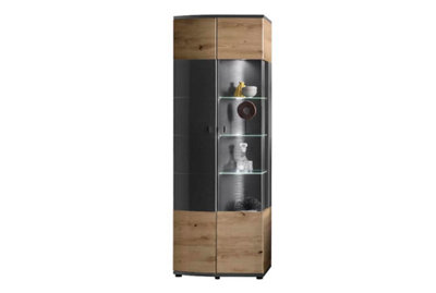 Arte Elegant Dera 12 Tall Display Cabinet H2000mm W700mm D380mmOak Artisan & Graphite Grey from B&Q