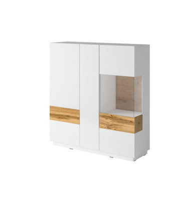 Arte Contemporary Silke 46 Display Cabinet 130Cm RightWhite & Wotan Oak: The Perfect Blend Of Modern Style And Practical Storage from B&Q