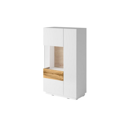 Arte Modern Silke 42 Display Cabinet 80Cm Left White Gloss & Wotan Oak: Sleek Storage Solution For Contemporary Spaces from B&Q