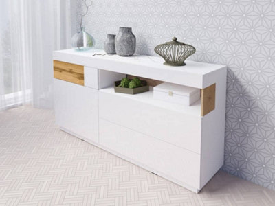 Arte Contemporary Silke 47 Sideboard Cabinet 169CmWhite Gloss & Wotan Oak: Sleek Storage For Modern Living Spaces from B&Q