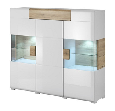 Arte Elegant Toledo 46 Display Cabinet 147CmWhite Gloss & San Remo Oak: Sophisticated Storage For Modern Living from B&Q