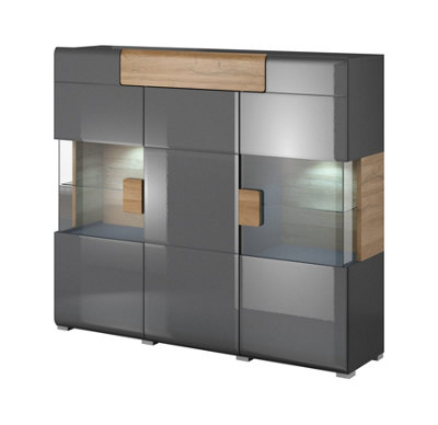 Arte Contemporary Toledo 46 Display Cabinet 147CmGrey Gloss & San Remo Oak: Sleek Storage For Modern Homes from B&Q