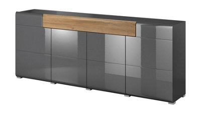Arte Elegant Toledo 25 Sideboard Cabinet 208CmGrey Gloss & San Remo Oak: Spacious Storage Solution For Modern Dining Spaces from B&Q