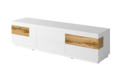 Arte Sleek Silke 40 Tv Cabinet 206CmWhite Gloss & Wotan Oak: Modern Storage Solution For Contemporary Living Spaces from B&Q