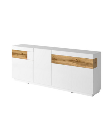 Arte Elegant Silke 25 Sideboard Cabinet 219CmWhite Gloss & Wotan Oak: Spacious Storage Solution For Modern Living Spaces from B&Q