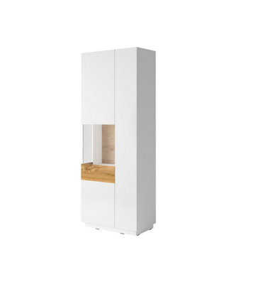 Arte Elegant Silke 12 Tall Display Cabinet 80Cm LeftWhite Gloss & Wotan Oak: Showcase Your Treasures In Style from B&Q