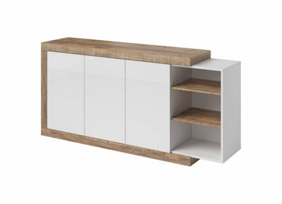 Arte Stunning Sintra 47 Sideboard Cabinet 180CmWhite Gloss & Oak Sandal: Versatile Storage For Contemporary Living Spaces from B&Q