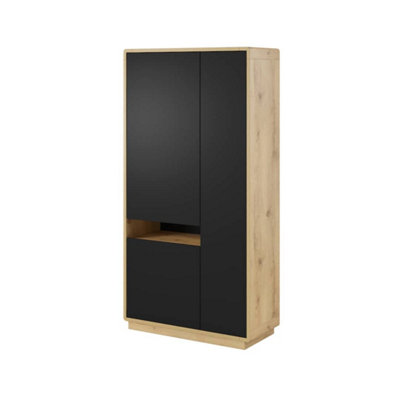 Arte Sleek Aston 13 Tall Cabinet 92CmBlack Matt & Oak Torus: Sophisticated Storage For Modern Interiors from B&Q