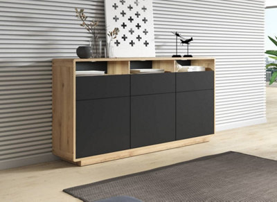 Arte Striking Aston 26 Sideboard Cabinet 180CmBlack Matt & Oak Torus: Versatile Storage Solution For Contemporary Living Spaces from B&Q