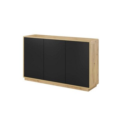 Arte Sleek Aston 43 Sideboard Cabinet 160CmBlack Matt & Oak Torus: Versatile Storage Solution For Modern Living Spaces from B&Q