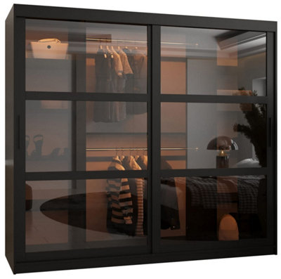 Arte Parma 200Cm Sliding Wardrobe In Sleek BlackExpansive Storage With Smoked Glass Doors from B&Q