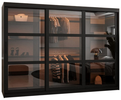Arte  Parma 250Cm Sliding Wardrobe In Sleek BlackExpansive Storage With Smoked Glass Doors from B&Q
