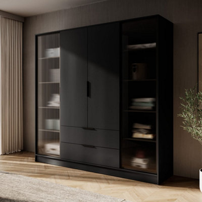 Arte  Kelly 206Cm Glass Door Wardrobe In Classic BlackTimeless Storage With Reflective Elements from B&Q