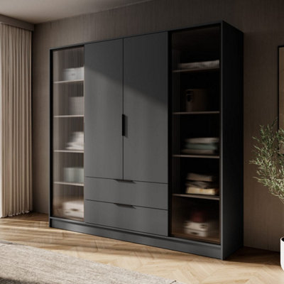 Arte Kelly 206Cm Hinged Wardrobe In Sleek GraphiteContemporary Storage With Glass Details from B&Q